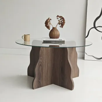 Masuta de cafea, Hanah Home, Butterfly, 75x40x75 cm, Nuc / Transparent imagine