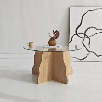 Masuta de cafea, Hanah Home, Butterfly, 75x40x75 cm, Stejar Safir / Transparent imagine