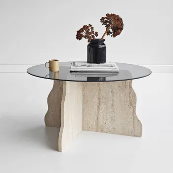 Masuta de cafea, Hanah Home, Butterfly, 75x40x75 cm, Travertin / Fumure imagine