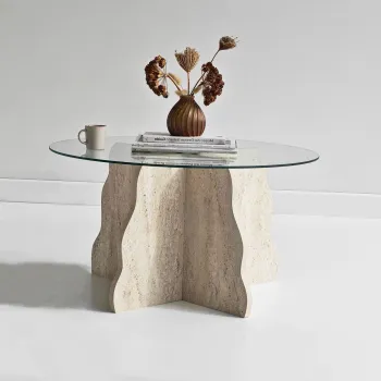 Masuta de cafea, Hanah Home, Butterfly, 75x40x75 cm, Travertin / Transparent imagine