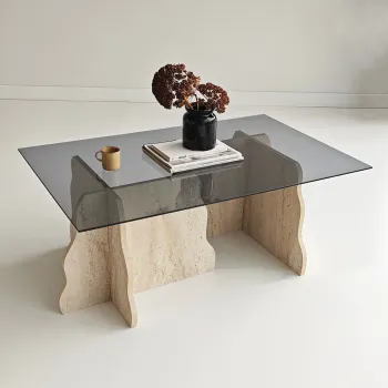 Masuta de cafea, Hanah Home, Canyon, 105x40x65 cm, Travertin / Fumure imagine