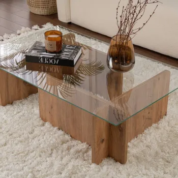 Masuta de cafea, Hanah Home, Flavio, 105x30x65 cm, Sticla temperata , Maro imagine