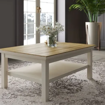 Masuta de cafea, Hanah Home, FRN-21024, 100.2x43.6x70.2 cm, PAL, Crem / Stejar / Gri imagine