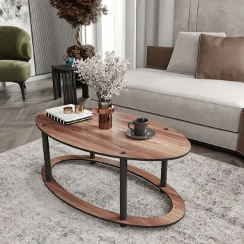 Masuta de cafea, Hanah Home, Hole Ellipse, 60x40x38 cm, MDF , Maro imagine