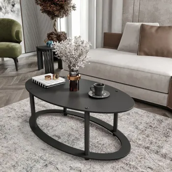 Masuta de cafea, Hanah Home, Hole Ellipse, 60x40x38 cm, MDF , Negru imagine