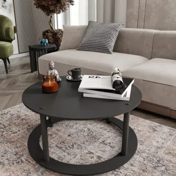 Masuta de cafea, Hanah Home, Hole Round, MDF , Negru imagine