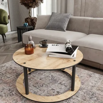 Masuta de cafea, Hanah Home, Hole Round, MDF , Stejar imagine