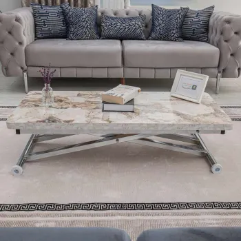 Masuta de cafea, Hanah Home, Home Ext, MDF, Marmura alba / Crom imagine