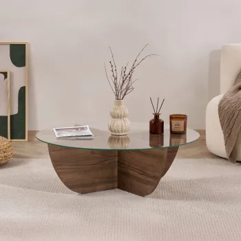 Masuta de cafea, Hanah Home, Liya, 90x30x90 cm, Sticla temperata , Maro imagine