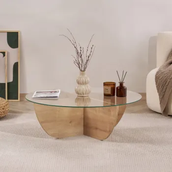 Masuta de cafea, Hanah Home, Liya, 90x30x90 cm, Sticla temperata , Maro imagine