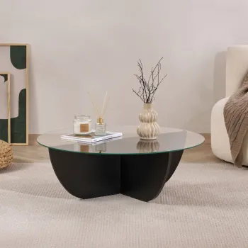 Masuta de cafea, Hanah Home, Liya, 90x30x90 cm, Sticla temperata , Negru imagine