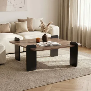 Masuta de cafea, Hanah Home, Marais, 90x35x90 cm, PAL, Nuc / Lemn negru imagine