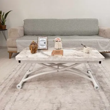 Masuta de cafea, Hanah Home, Mini Juppo Ext, MDF, Marmura alba / Alb imagine