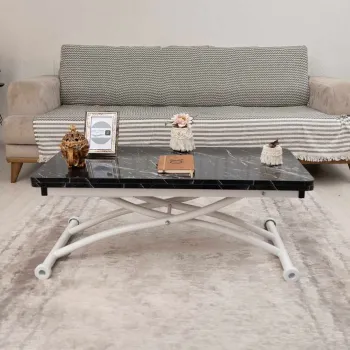Masuta de cafea, Hanah Home, Mini Juppo Ext, MDF, Marmura neagra/alba imagine
