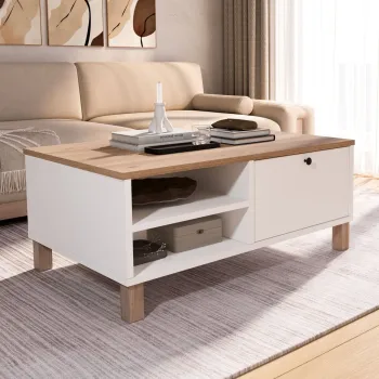 Masuta de cafea, Hanah Home, Nord, 90x38.6x60 cm, PAL, Alb / Stejar imagine
