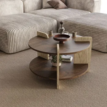 Masuta de cafea, Hanah Home, Oalla, 70x45x70 cm, Nuc / Travertin imagine