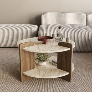 Masuta de cafea, Hanah Home, Oalla, 70x45x70 cm, Travertin / Nuc imagine