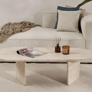 Masuta de cafea, Hanah Home, Ovalis, 130x40x65 cm, PAL, Travertin imagine