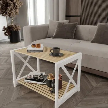 Masuta de cafea, Hanah Home, Pls Room 1, 53x38x33 cm, PLASTIC LEMN, Alb imagine