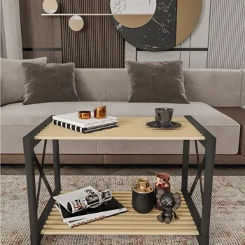 Masuta de cafea, Hanah Home, Pls Room 1, 53x38x33 cm, PLASTIC LEMN, Negru imagine