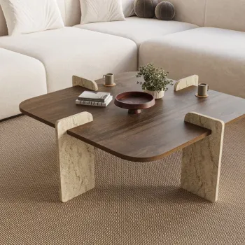 Masuta de cafea, Hanah Home, Poalla, 90x35x90 cm, PAL, Travertin / Nuc imagine