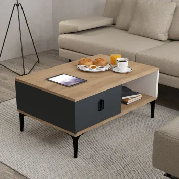 Masuta de cafea, Hanah Home, Sare 2001, 90x41.5x60 cm, PAL, Stejar Safir / Alb / Antracit imagine