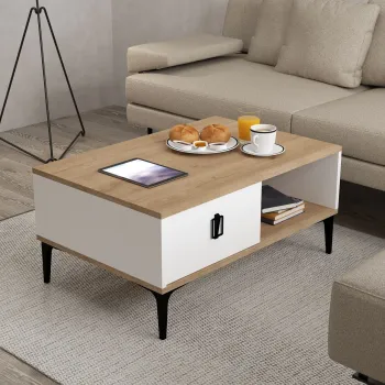 Masuta de cafea, Hanah Home, Sare 2002, 90x41.5x60 cm, PAL, Stejar Safir / Alb imagine
