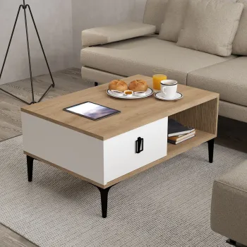 Masuta de cafea, Hanah Home, Sare 2005, 90x41.5x60 cm, PAL, Stejar Safir / Alb imagine