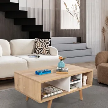 Masuta de cafea, Hanah Home, Sina 2023, 90x43x55 cm, PAL, Stejar Safir / Alb imagine