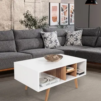 Masuta de cafea, Hanah Home, Sina 2024, 90x43x55 cm, PAL, Alb/Maro imagine