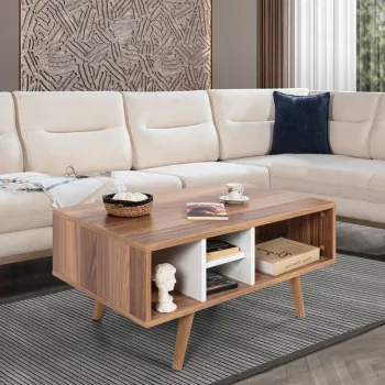Masuta de cafea, Hanah Home, Sina 2025, 90x43x55 cm, PAL, Nuc/Alb imagine