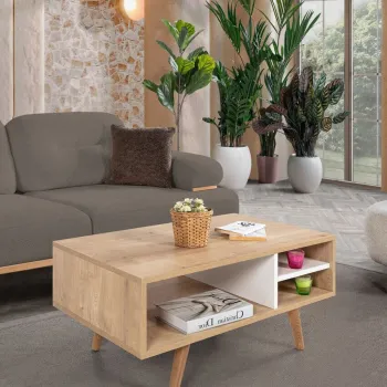Masuta de cafea, Hanah Home, Venus 2032, 90x43x55 cm, PAL, Stejar Safir / Alb imagine