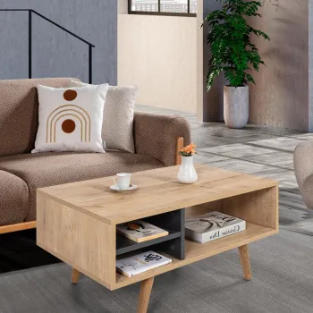 Masuta de cafea, Hanah Home, Venus 2033, 90x43x55 cm, PAL, Stejar safir / Antracit imagine