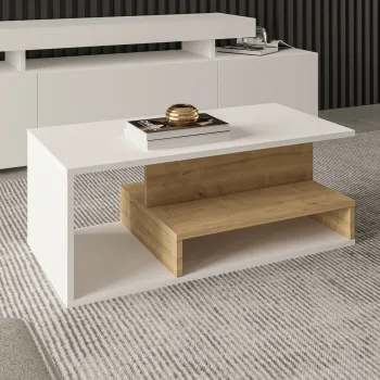 Masuta de cafea, Hanah Home, Vera Mini, 90x35x44.8 cm, PAL, Stejar alb / safir imagine