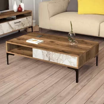 Masuta de cafea, Hommy Craft, Istanbul, 105x32.6x60 cm, Nuc / Alb imagine