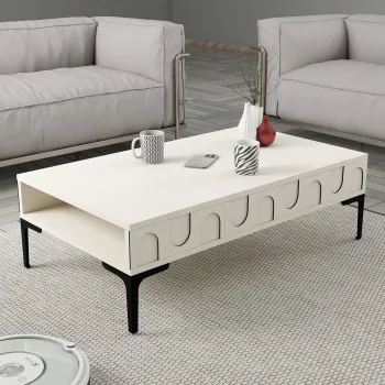 Masuta de cafea, Hommy Craft, Lyon 32, 105x32.6x60 cm, PAL, Crem/Negru imagine