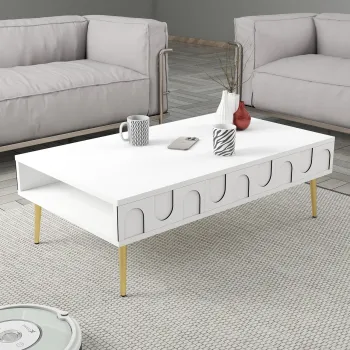 Masuta de cafea, Hommy Craft, Lyon 33, 105x33.6x60 cm, PAL, Alb/Auriu imagine