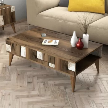 Masuta de cafea, Hommy Craft, Madrid, 105x37.6x60 cm, Alb / Nuc imagine