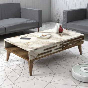 Masuta de cafea, Hommy Craft, Valensiya, 105x60x34.6 cm, PAL, Nuc / Alb / Marmura imagine