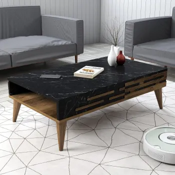 Masuta de cafea, Hommy Craft, Valensiya, 105x60x34.6 cm, PAL, Nuc / Negru / Marmura imagine