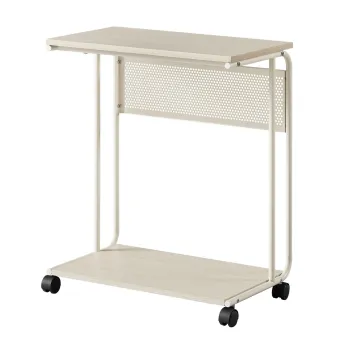 Masuta de cafea in forma de C, cu roti, Vasagle, 55x24x66 cm, max 50 kg, PAL/otel, crem/alb imagine