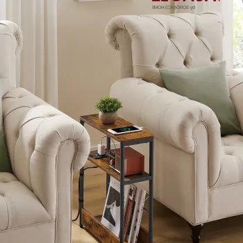 Masuta de cafea ingusta cu priza si USB Vasagle, 45x18x58 cm, max 100 kg, PAL/otel, maro rustic imagine