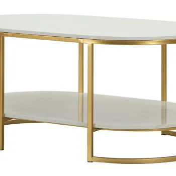 Masuta de cafea Izmir, Mauro Ferretti, 90x60x45 cm, fier/marmura, auriu/alb imagine