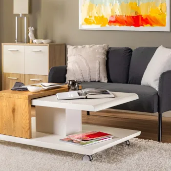 Masuta de cafea Joliet, Inter Link, 110x60x45 cm, lemn, alb/stejar imagine