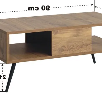 Masuta de cafea, Kalune Design, Bukle, 90x40x50 cm, PAL, Pin Atlantic / Negru imagine