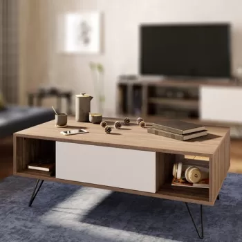 Masuta de cafea, Locelso, Mistico, 120 x 45.6 x 60 cm, pal melaminat, nuc/alb imagine