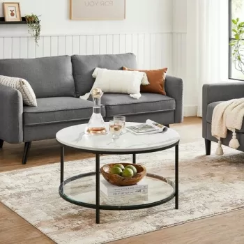 Masuta de cafea Marble, Vasagle, 80 x 45 cm, otel/sticla/marmura imagine