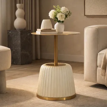 Masuta de cafea, Mauro Ferretti, Egle, 40x55 cm, metal/poliuretan, alb/auriu imagine