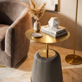 Masuta de cafea, Mauro Ferretti, Egle, 40x55 cm, metal/poliuretan, gri/auriu imagine