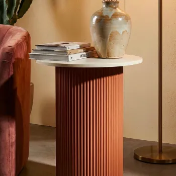 Masuta de cafea, Mauro Ferretti, Frankfurt, 35x37x53 cm, metal/MDF/marmura artificiala, rosu/alb imagine